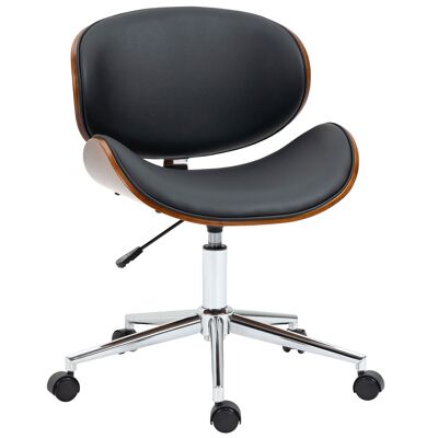 Vinsetto Sedia da ufficio design vintage altezza regolabile sedile girevole a 360° base cromata rivestimento sintetico in legno di pioppo 53L x 53P x 77-87H cm nero