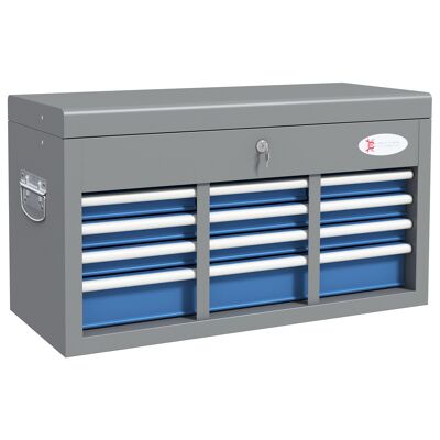 DURHAND Caja de herramientas de metal con 6 cajones y 1 estante superior, con cerradura con 2 llaves incluidas, 2 asas, azul