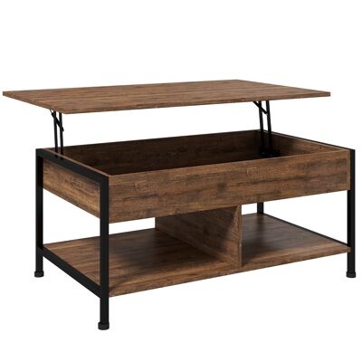 HOMCOM Tavolino alzabile tavolo da soggiorno - ripiano inferiore, box contenitore - dim. 100 L x 80 L x 60 A cm - aspetto legno rustico nero