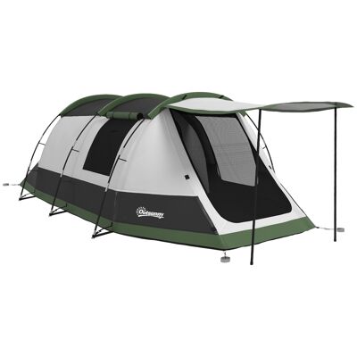 Tenda da campeggio Outsunny Family 3-4 persone. - tenda tunnel con veranda impermeabile 3000 mm, leggera, ventilata, facile da montare - borsa per il trasporto inclusa - grigia