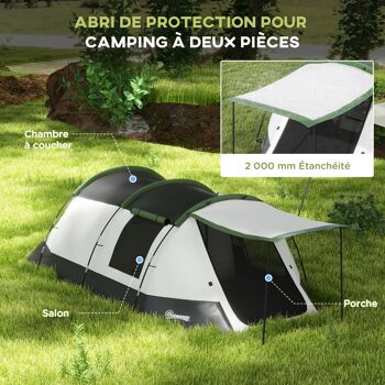 Outsunny Tente de camping familiale 3-4 pers. - tente tunnel avec porche étanche 3000 mm légère ventilée facile à monter - sac de transport inclus - gris 3