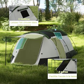 Outsunny Tente de camping familiale 3-4 pers. - tente tunnel avec porche étanche 3000 mm légère ventilée facile à monter - sac de transport inclus - gris 4