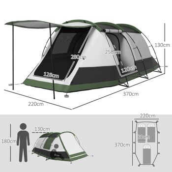 Outsunny Tente de camping familiale 3-4 pers. - tente tunnel avec porche étanche 3000 mm légère ventilée facile à monter - sac de transport inclus - gris 5