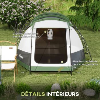 Outsunny Tente de camping familiale 3-4 pers. - tente tunnel avec porche étanche 3000 mm légère ventilée facile à monter - sac de transport inclus - gris 6