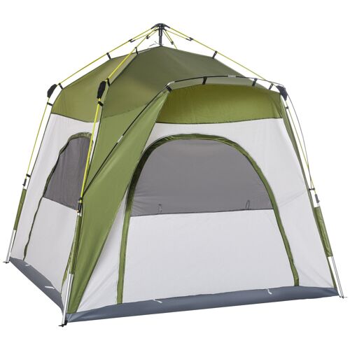 Outsunny Tente de camping familiale 4 personnes tente dôme étanche légère, ventilée facile à monter pop-up 4 fenêtres pare-soleil dim. 2,4L x 2,4l x 1,99H m fibre verre polyester vert gris