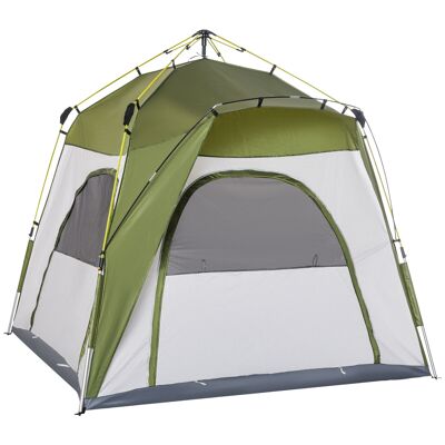Tenda da campeggio Outsunny Family per 4 persone, tenda a cupola impermeabile, leggera, ventilata, facile da montare, pop-up, 4 finestre parasole. 2,4 L x 2,4 L x 1,99 H m poliestere in fibra di vetro verde grigio
