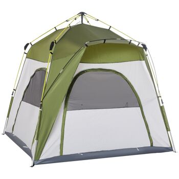 Outsunny Tente de camping familiale 4 personnes tente dôme étanche légère, ventilée facile à monter pop-up 4 fenêtres pare-soleil dim. 2,4L x 2,4l x 1,99H m fibre verre polyester vert gris 1