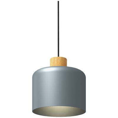 HOMCOM Luminaria de suspensión Lámpara de techo diseño moderno regulable en altura casquillo E27 pantalla de metal y madera Ø 28,5 cm para salón cocina dormitorio gris