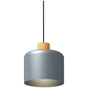 HOMCOM Suspension luminaire lustre plafonnier design moderne hauteur ajustable douille E27 abat-jour en métal et bois Ø 28,5 cm pour salon cuisine chambre gris 1