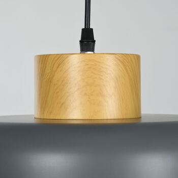 HOMCOM Suspension luminaire lustre plafonnier design moderne hauteur ajustable douille E27 abat-jour en métal et bois Ø 28,5 cm pour salon cuisine chambre gris 8