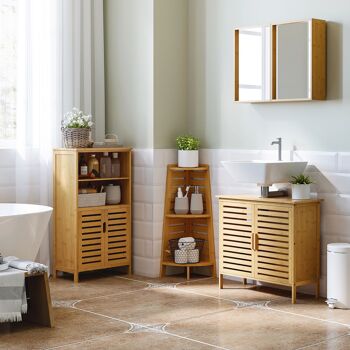 kleankin Meuble sous lavabo salle de bain en bambou meuble sous vasque meuble de salle de bain sous lavabo 2 portes - 66 x 29 x 61,5 cm 2