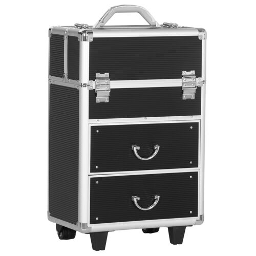 HOMCOM Valise trolley maquillage mallette cosmétique vanity poignée télescopique réglable 36L x 23l x 58H cm alu ABS noir