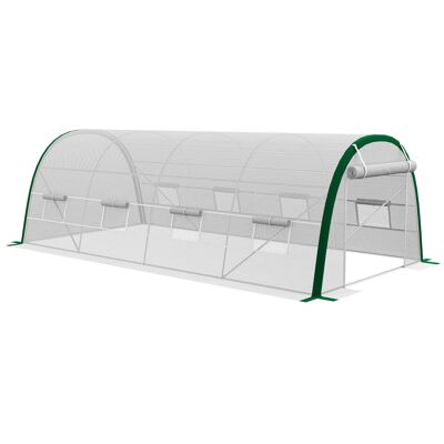 Invernadero de jardín Outsunny Tunnel Invernadero para tomates de 18 m² tenue. 6L x 3l x 2H m - 8 ventanas, Puerta enrollable con cremallera - Estructura tubular de acero galvanizado, Lona blanca de PE de alta densidad