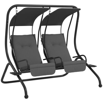 Outsunny Columpio de Jardín 2 Asientos Independientes 2 Estantes Soportes Cojines Respaldo del Asiento Gran Comodidad 1,7L x 1,36l x 1,7H m Acero Negro Poliéster Gris