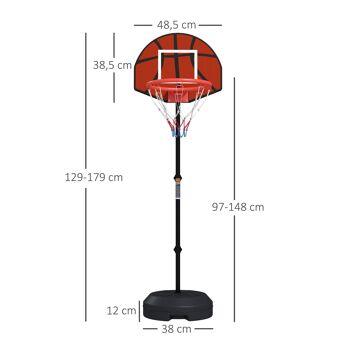 SPORTNOW Support panier de basket-ball 2 en 1 avec hauteur réglable 129 cm et 179 cm et jeu de 6 fléchettes magnétique 5