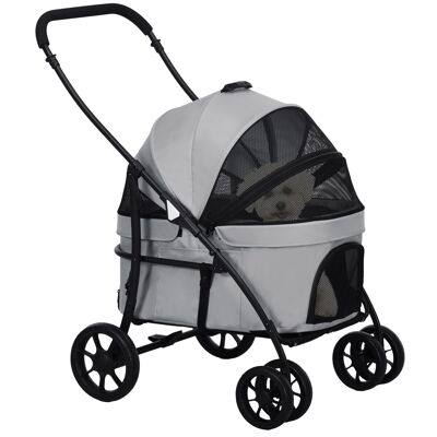 PawHut Passeggino per cani pieghevole 2 in 1 con navicella rimovibile, cuscino, guinzaglio di sicurezza, acciaio in tessuto Oxford 600D - 81 x 68 x 98,5 cm, Grigio