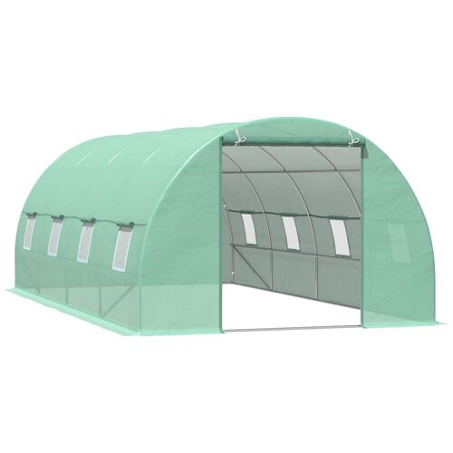 Serre de jardin tunnel 6L x 3l x 2H m châssis tubulaire acier galvanisé renforcé 2,5 cm 8 fenêtres 1 porte vert