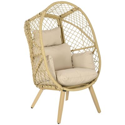 Poltrona Outsunny Egg su base in resina effetto rattan con cuscini in poliestere, struttura in metallo, dim. 88x85x143 cm