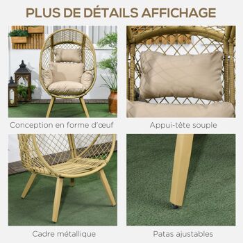 Outsunny Fauteuil œuf sur pied en résine effet rotin avec coussins polyester, structure en métal, dim. 88x85x143 cm 6