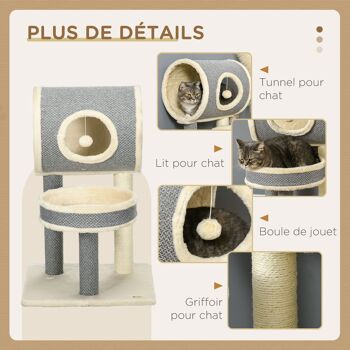 PawHut Arbre à chats arbre à grimper avec griffoir en sisal tunnel panier en peluche doux structure en bois 48L x 48l x 73H cm beige 4