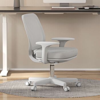 Vinsetto Chaise de bureau réglable en hauteur accoudoirs pivotants à 360° sur roulettes en tissu, gris 2