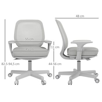 Vinsetto Chaise de bureau réglable en hauteur accoudoirs pivotants à 360° sur roulettes en tissu, gris 5