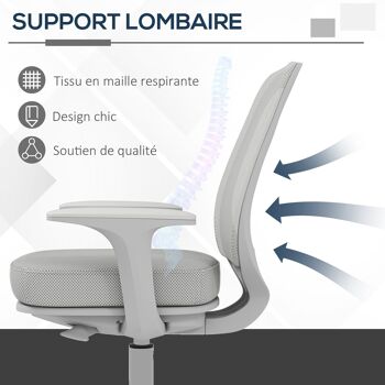 Vinsetto Chaise de bureau réglable en hauteur accoudoirs pivotants à 360° sur roulettes en tissu, gris 6