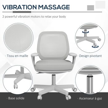 Vinsetto Chaise de bureau réglable en hauteur accoudoirs pivotants à 360° sur roulettes en tissu, gris 7