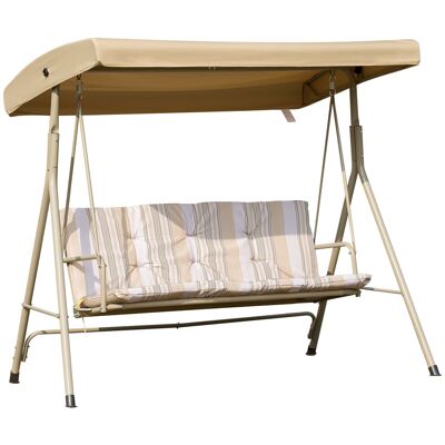 Outsunny Gartenschaukel, 3-Sitzer, toller Komfort, Dach, verstellbare Neigung, dicke, abnehmbare Kissen, Polyester, Epoxidstahl, Beige