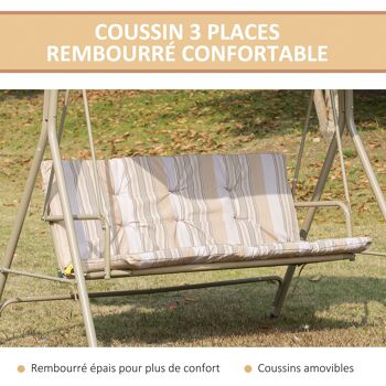 Outsunny Balancelle de Jardin 3 Places Grand Confort Toit Inclinaison réglable épais Coussins Amovibles Polyester Acier époxy Beige 4