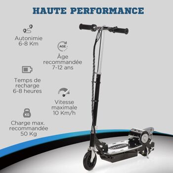 HOMCOM Trottinette Électrique 120 W Pliable pour Enfants de 7 à 12 Ans 10 Km/h Max. Hauteur Guidon Réglable 2 Roues en PU Coloris Noir et Argent 3