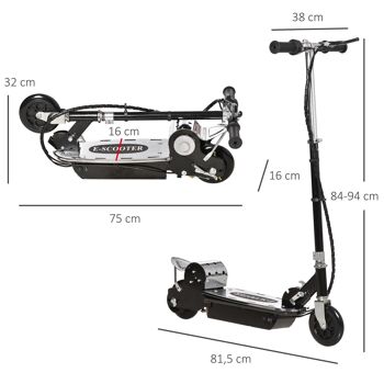 HOMCOM Trottinette Électrique 120 W Pliable pour Enfants de 7 à 12 Ans 10 Km/h Max. Hauteur Guidon Réglable 2 Roues en PU Coloris Noir et Argent 5