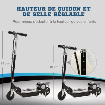 HOMCOM Trottinette Électrique 120 W Pliable pour Enfants de 7 à 12 Ans 10 Km/h Max. Hauteur Guidon Réglable 2 Roues en PU Coloris Noir et Argent 6