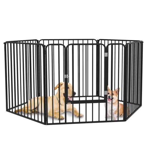 PawHut Parc enclos modulable pour chien, clôture avec 1 porte, 6 panneaux de 80 x 80 cm, parc de jeu et d'exercice en acier pour chiens et animaux de compagnie, 80 cm hauteur, noir