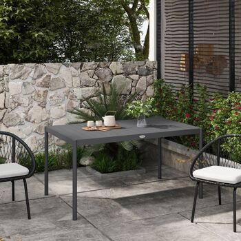 Outsunny Table de jardin rectangulaire pour 6 personnes en aluminium table de salle à manger extérieur plateau à lattes aspect bois dim. 145L x 90l x 74H cm gris 2