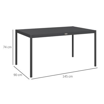 Outsunny Table de jardin rectangulaire pour 6 personnes en aluminium table de salle à manger extérieur plateau à lattes aspect bois dim. 145L x 90l x 74H cm gris 5