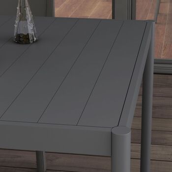 Outsunny Table de jardin rectangulaire pour 6 personnes en aluminium table de salle à manger extérieur plateau à lattes aspect bois dim. 145L x 90l x 74H cm gris 7