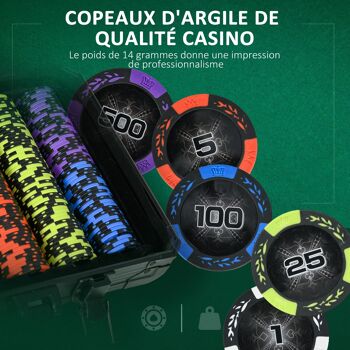 SPORTNOW Mallette de Poker Coffret de Poker Complet, avec 300 jetons à 14g, 5 dés, 2 Jeux de Cartes 3 boutons Texas Holdem, Cartes de Poker, Bouton Dealer 4
