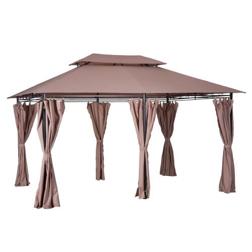 Outsunny Tonnelle Barnum pavillon de Jardin Style Colonial Double Toit Toiles latérales Amovibles 3L x 4l x 2,8H m chocolat