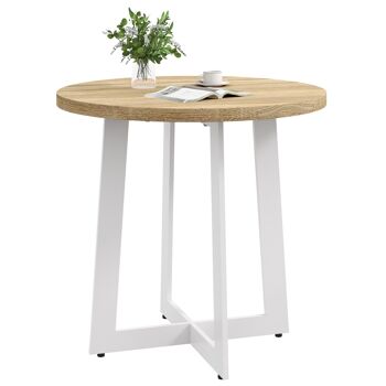 HOMCOM Table à manger ronde pour 4 personnes table de cuisine design moderne avec plateau effet bois et base en acier croisé naturel 1