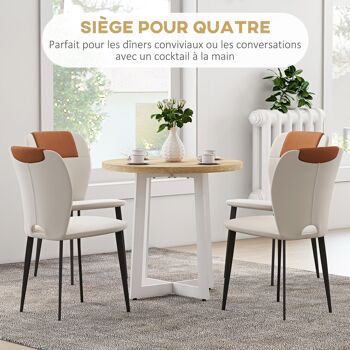 HOMCOM Table à manger ronde pour 4 personnes table de cuisine design moderne avec plateau effet bois et base en acier croisé naturel 3