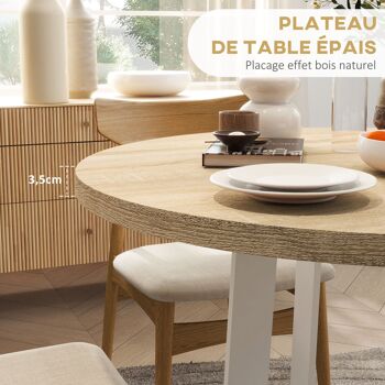 HOMCOM Table à manger ronde pour 4 personnes table de cuisine design moderne avec plateau effet bois et base en acier croisé naturel 4
