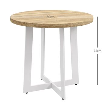 HOMCOM Table à manger ronde pour 4 personnes table de cuisine design moderne avec plateau effet bois et base en acier croisé naturel 5