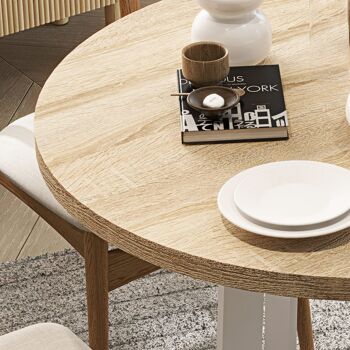HOMCOM Table à manger ronde pour 4 personnes table de cuisine design moderne avec plateau effet bois et base en acier croisé naturel 8