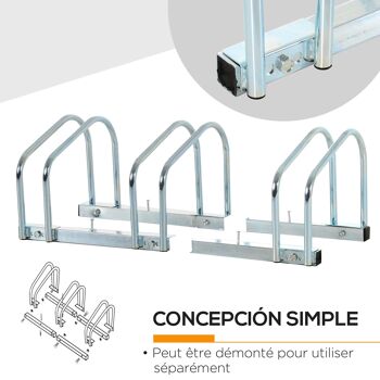 HOMCOM Râtelier 3 vélos range-vélos support rangement vélo à pneu 65 mm dim. 76L x 33l x 27H cm acier galvanisé argent 4