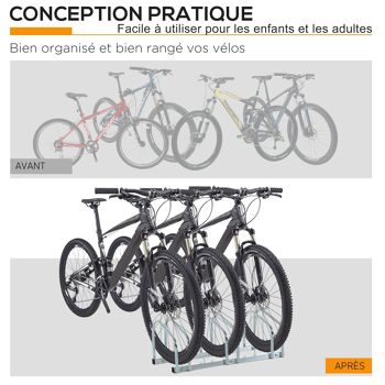 HOMCOM Râtelier 3 vélos range-vélos support rangement vélo à pneu 65 mm dim. 76L x 33l x 27H cm acier galvanisé argent 7