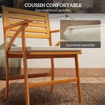 Outsunny Ensemble de jardin en bois de pin, set 1 table ronde et 2 chaises, table de jardin extérieur avec chaise, 2 coussins déhoussables, pour extérieur, terrasse, balcon, marron 4