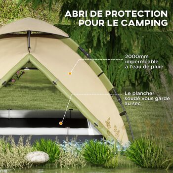 Outsunny Tente de camping tente familiale 3-4 personnes tente dôme légère ventilée étanche 3000 mm avec sac de transport et crochet supérieur vert foncé et marron 4