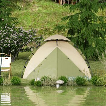 Outsunny Tente de camping tente familiale 3-4 personnes tente dôme légère ventilée étanche 3000 mm avec sac de transport et crochet supérieur vert foncé et marron 8