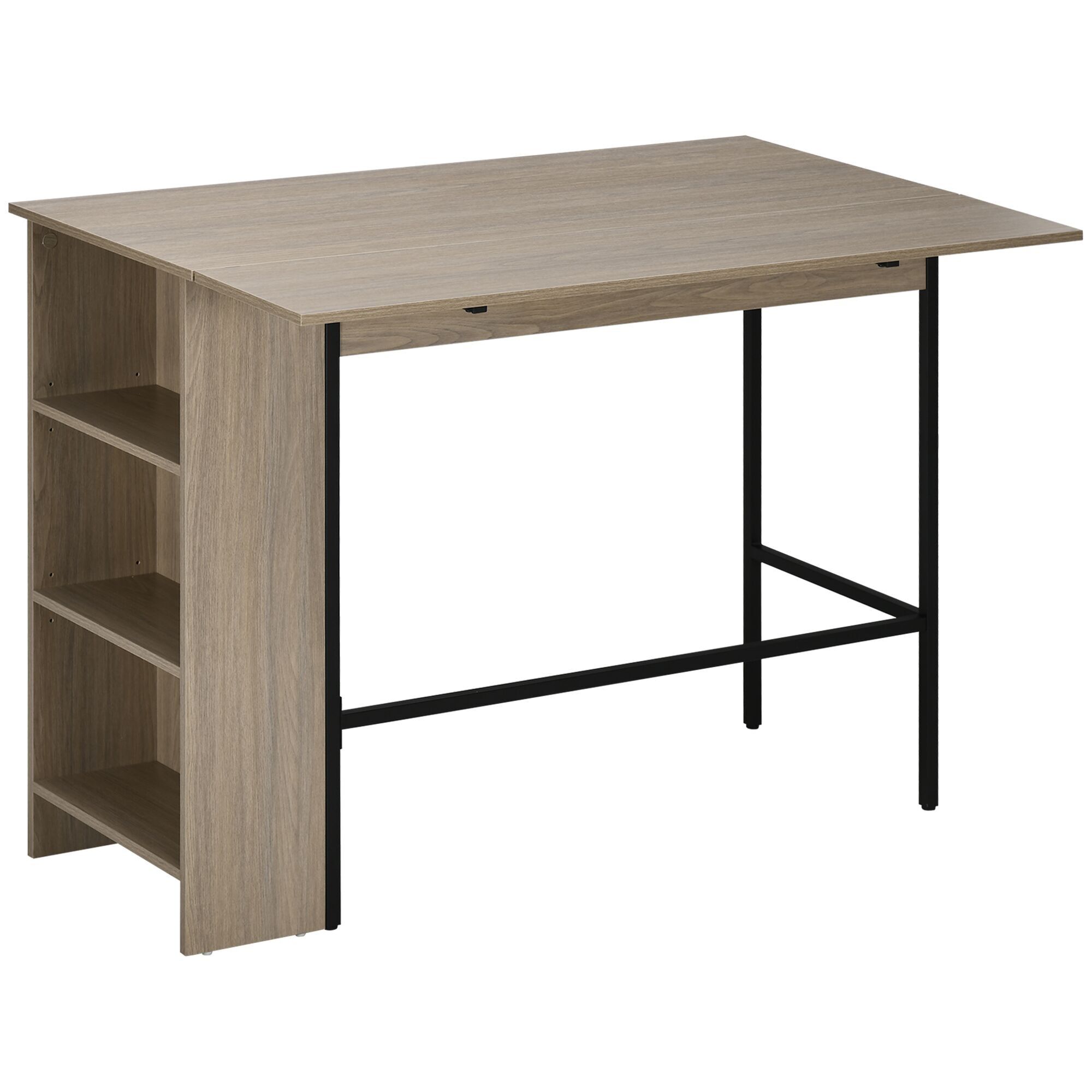HOMCOM Table de bar avec rangement Table Bistrot Ilot central plateau latéral rabattable et 3 étagères - 120 x 76 x 91,4 cm